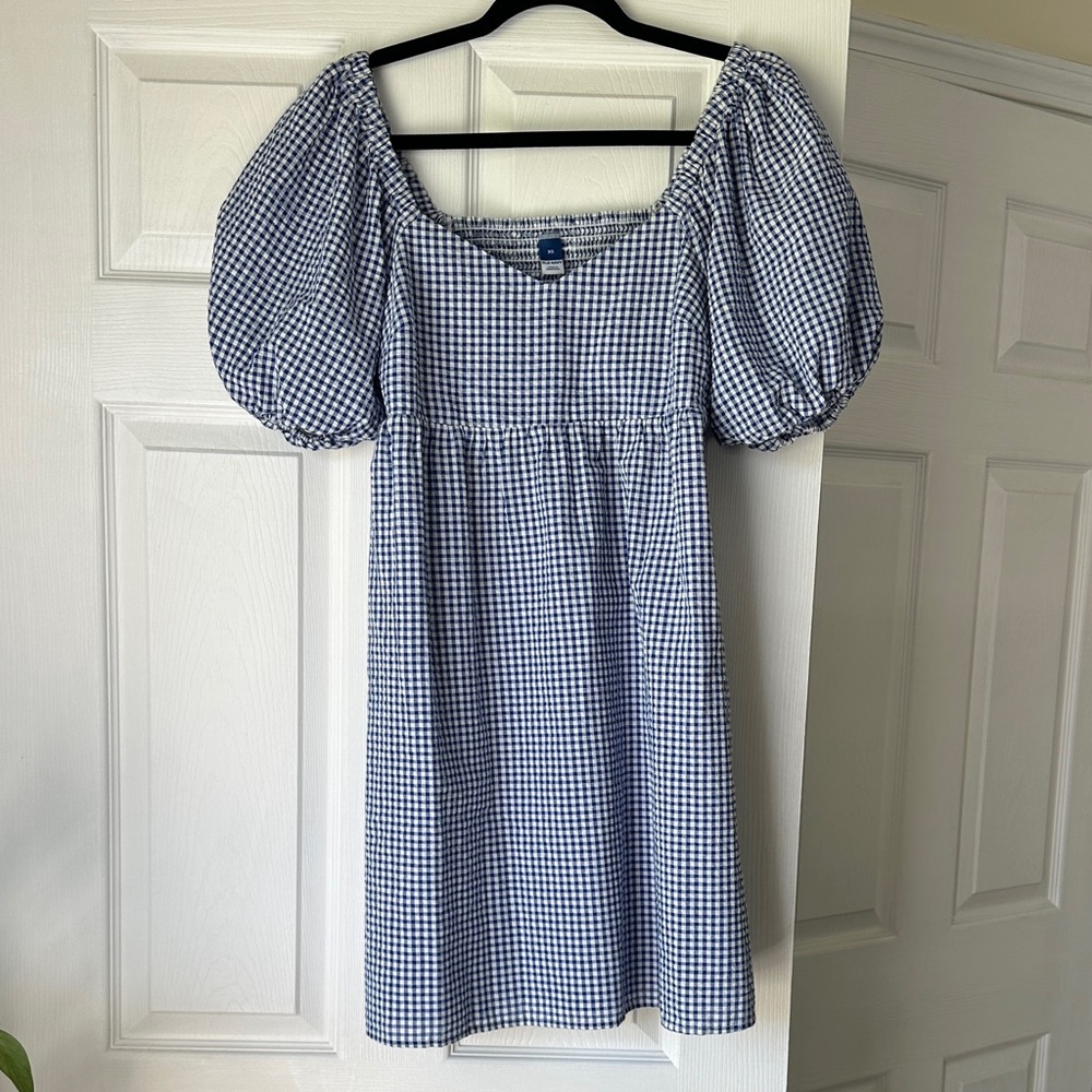 Old Navy Blue and White Gingham Puff-Sleeve Mini Dress XS